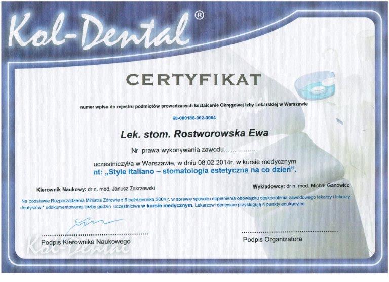 Certificate - Dr Ewa Rostworowska