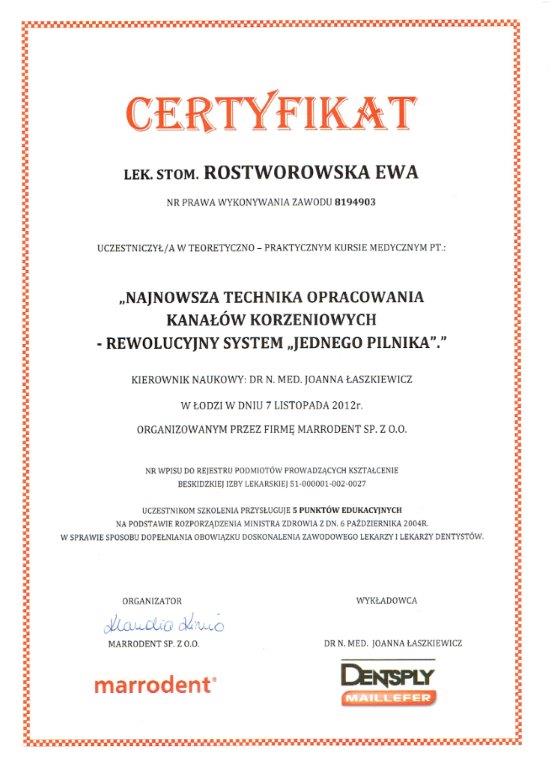Certificate - Dr Ewa Rostworowska