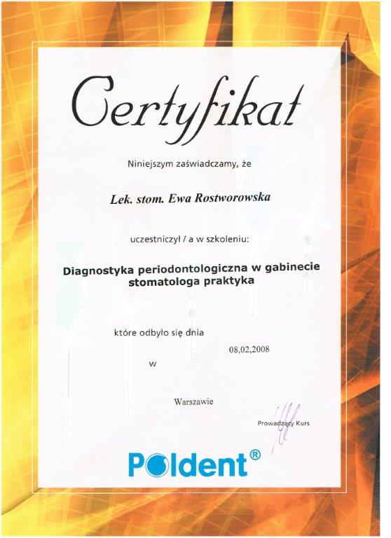 Certificate - Dr Ewa Rostworowska