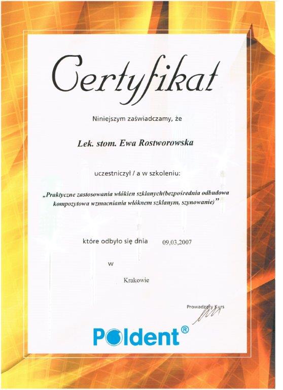 Certificate - Dr Ewa Rostworowska