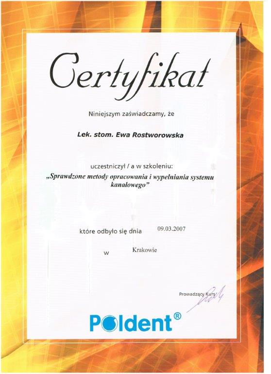 Certificate - Dr Ewa Rostworowska