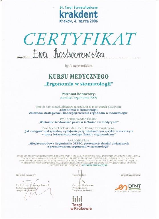 Certificate - Dr Ewa Rostworowska