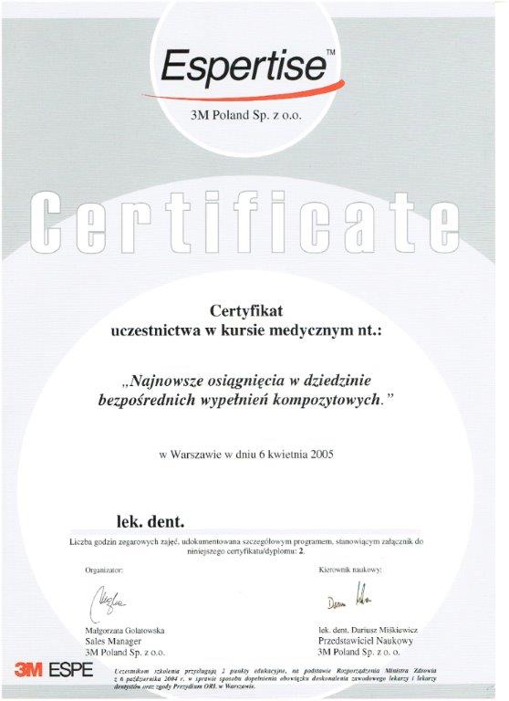 Certificate - Dr Ewa Rostworowska