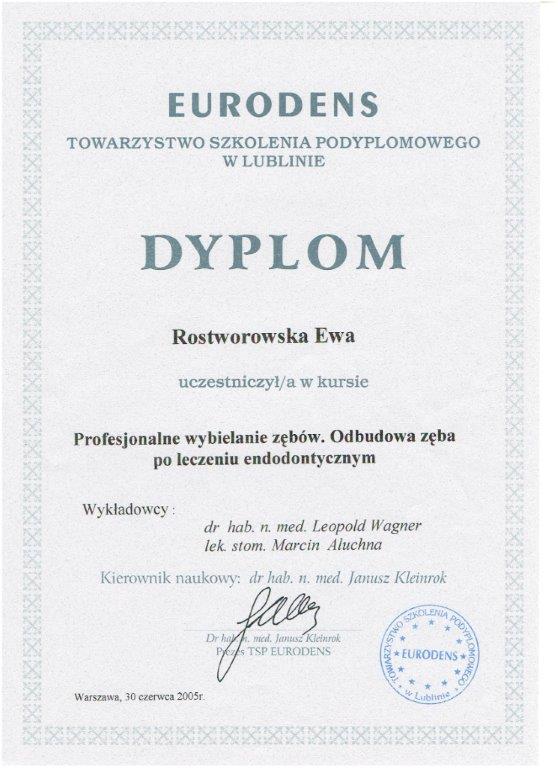 Certificate - Dr Ewa Rostworowska