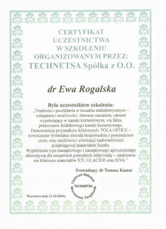 Certificate - Dr Ewa Rogalska
