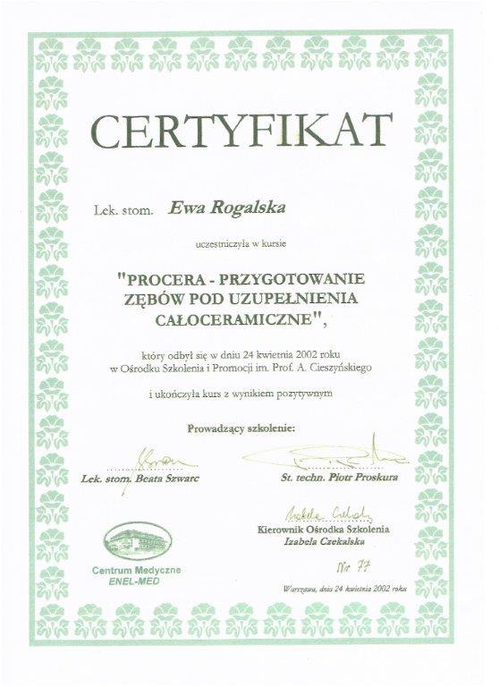 Certificate - Dr Ewa Rogalska