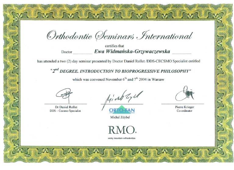 Certificate - Dr Anna Widmańska–Grzywaczewska
