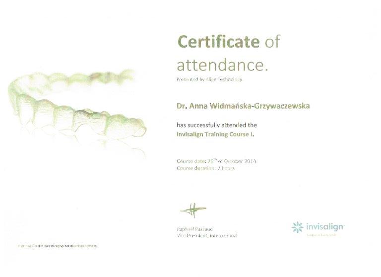 Certificate - Dr Anna Widmańska–Grzywaczewska