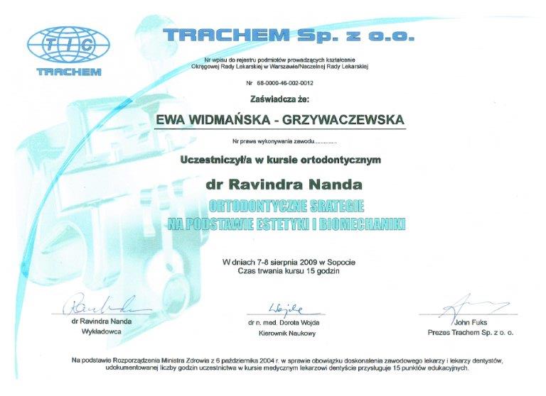 Certificate - Dr Anna Widmańska–Grzywaczewska