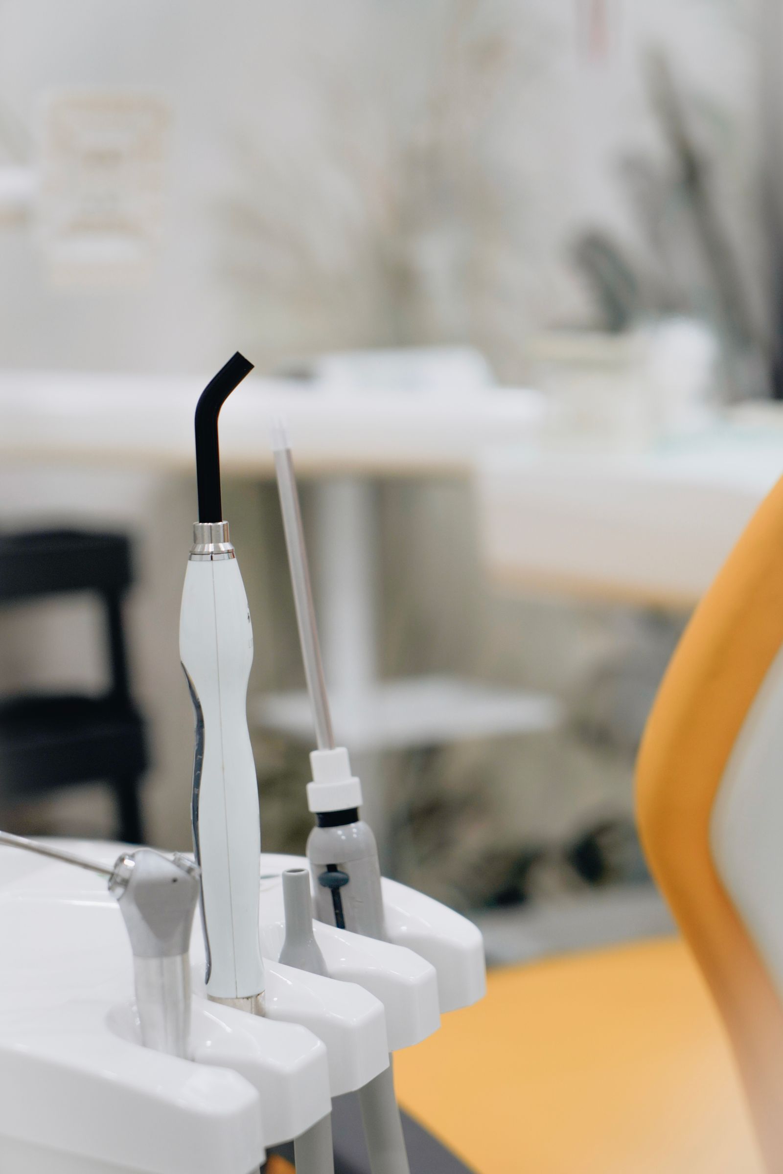 Dental instruments in a warm surgery interior
